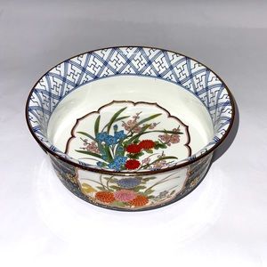 Vintage OMC Japan Imari Porcelain 8” Bowl Floral Design Mid-century Modern